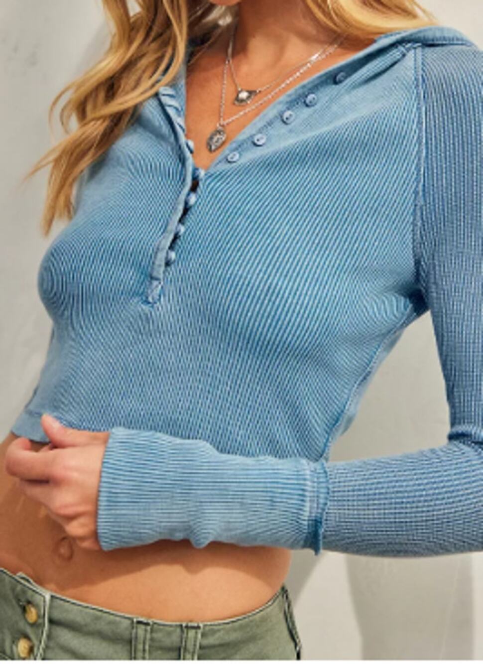 BDG Urban Outfitters Blue Rib Knit Cropped Hoodie sz S